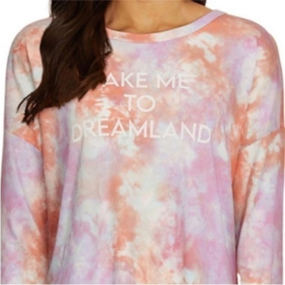 WILDFOX TIE DYE RAINBOW TAKE ME TO DREAMLAND PURPLE LONG SLEEVE CREW NECK TOP